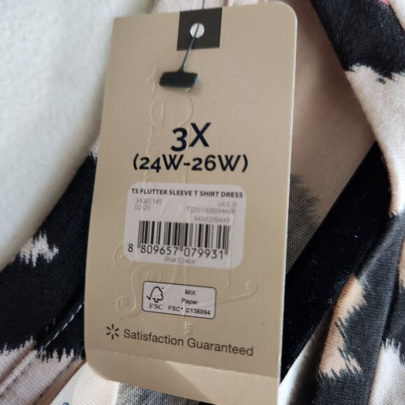 Terra & Sky Dress Womens 3X Leopard Print Flutter Sleeve T-Shirt Dress Beige Bla - Picture 5 of 14